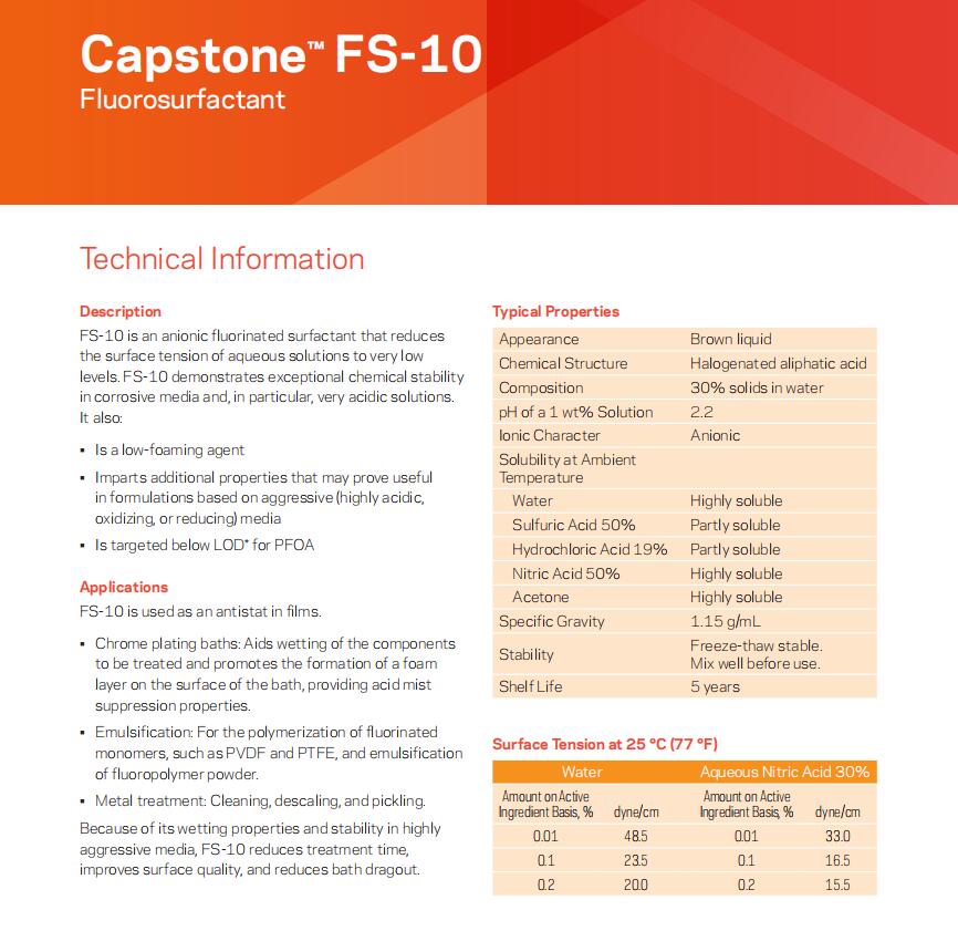 Capstone™ FS-10氟表面活性剂(图2)